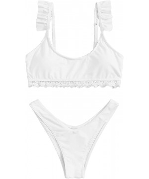 Women's Bathing Suits Spaghetti Strap Ruffle Wrap Bikini Set Two Piece Swimsuits - White-3 - CZ195TZSLQC $23.54-Sets