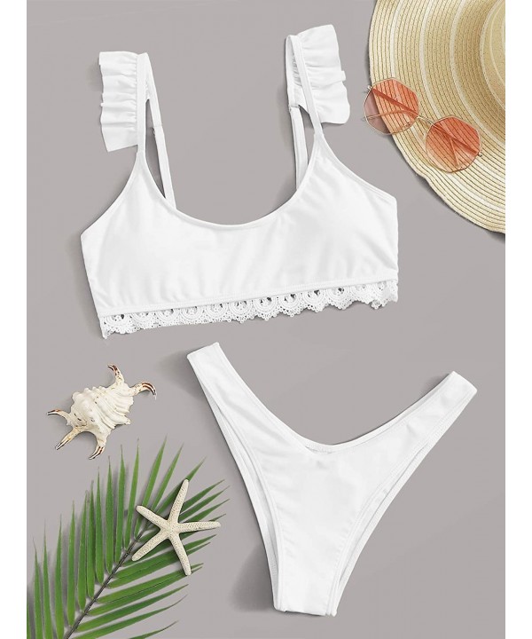 Women's Bathing Suits Spaghetti Strap Ruffle Wrap Bikini Set Two Piece Swimsuits - White-3 - CZ195TZSLQC $23.54-Sets