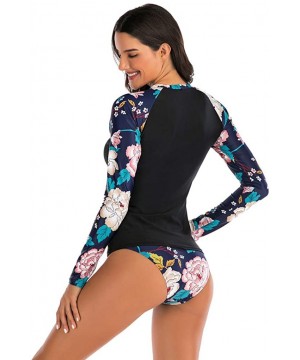 Womens Long Sleeve Rashguard Swimsuit Sport Swimwear Tankini Set - Black - C0194KR97YH $19.55-Rash Guards