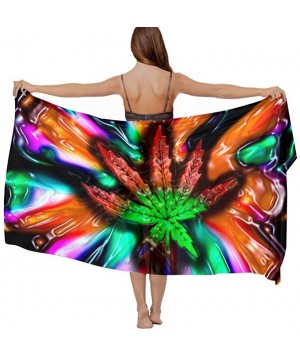 Women Girl Fashion Chiffon Scarf Bikini Cover Up Summer Beach Sarong Wrap Trippy Multi Color Marijuana Leaf Weed - CT19C6NZRQ...