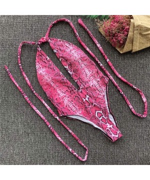 Women Sexy One-Piece Swimsuit Snake Print Bandage Backless Bikini Set Beachwear - Pink - CM18TZZKQR7 $15.87-One-Pieces