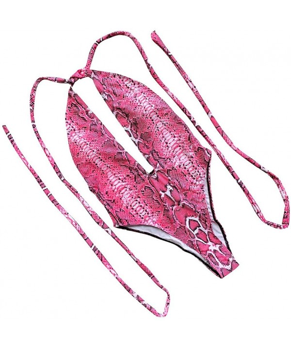 Women Sexy One-Piece Swimsuit Snake Print Bandage Backless Bikini Set Beachwear - Pink - CM18TZZKQR7 $15.87-One-Pieces