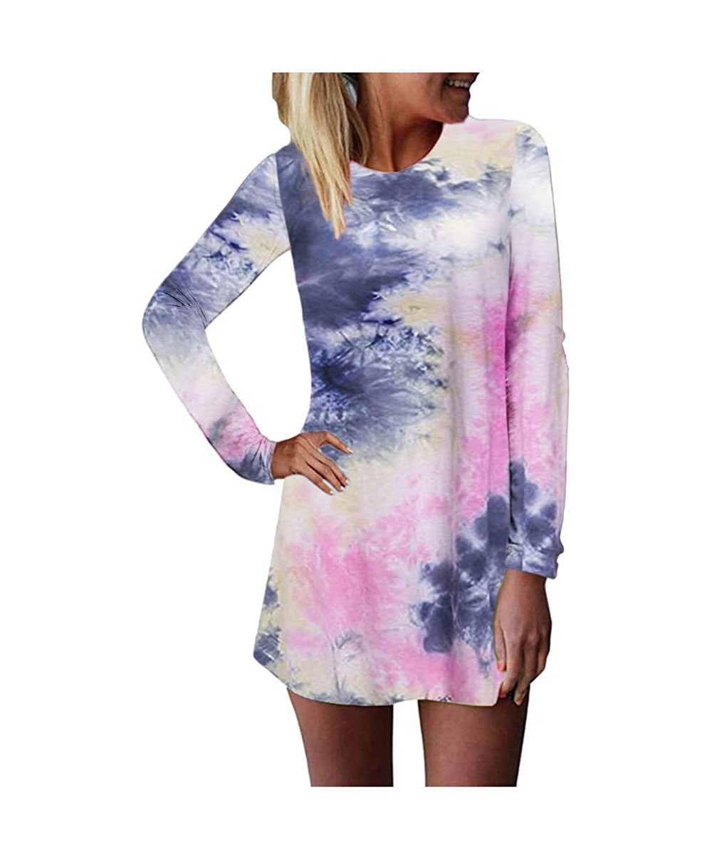 Women's Casual Summer Tie Dye Print Tunic Tops Mini Dresses Beach Sundress Loose Party Cover Up Tank T Shirt Dress - Z1-navy ...