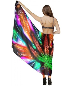 Women Girl Fashion Chiffon Scarf Bikini Cover Up Summer Beach Sarong Wrap Trippy Multi Color Marijuana Leaf Weed - CT19C6NZRQ...