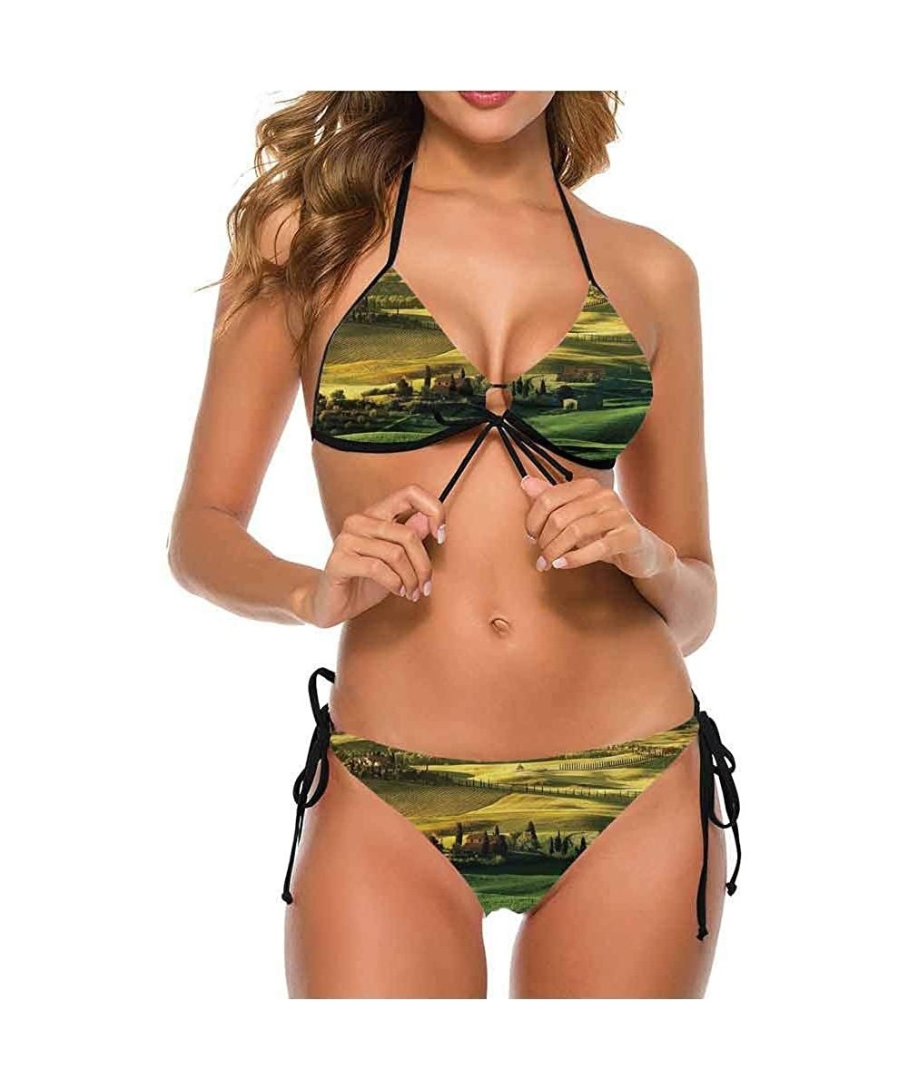 Bikini Swimsuits with Tie-Side Cheeky Cobblestone Doorway to House - Multi 11 - CB190EXTWCO $31.20-Tankinis