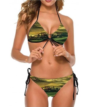 Bikini Swimsuits with Tie-Side Cheeky Cobblestone Doorway to House - Multi 11 - CB190EXTWCO $31.20-Tankinis