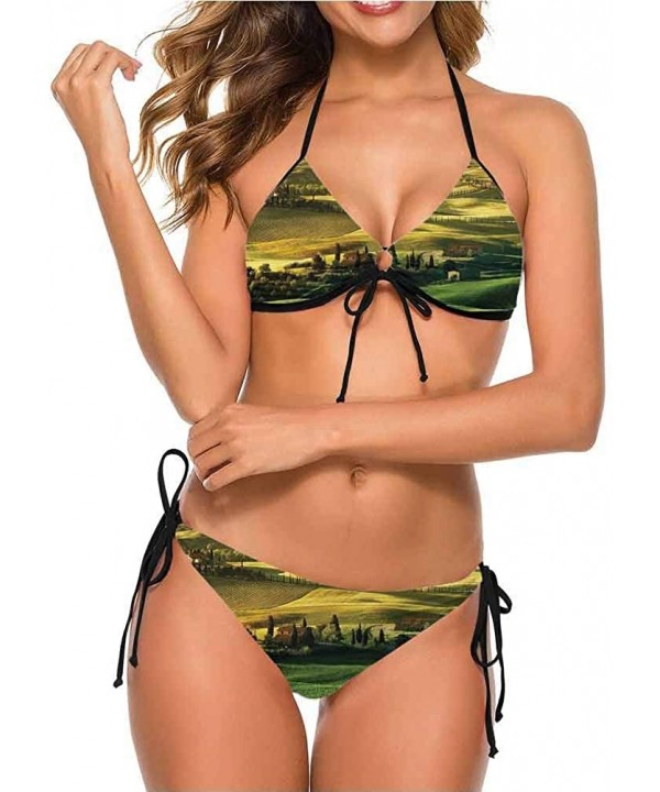 Bikini Swimsuits with Tie-Side Cheeky Cobblestone Doorway to House - Multi 11 - CB190EXTWCO $31.20-Tankinis