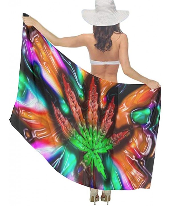 Women Girl Fashion Chiffon Scarf Bikini Cover Up Summer Beach Sarong Wrap Trippy Multi Color Marijuana Leaf Weed - CT19C6NZRQ...