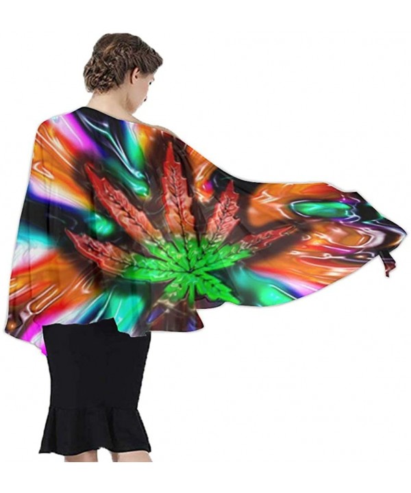 Women Girl Fashion Chiffon Scarf Bikini Cover Up Summer Beach Sarong Wrap Trippy Multi Color Marijuana Leaf Weed - CT19C6NZRQ...