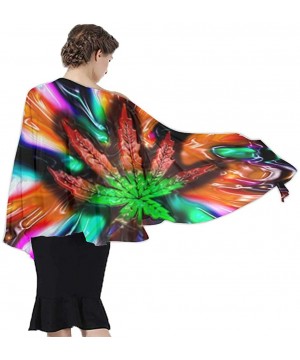 Women Girl Fashion Chiffon Scarf Bikini Cover Up Summer Beach Sarong Wrap Trippy Multi Color Marijuana Leaf Weed - CT19C6NZRQ...