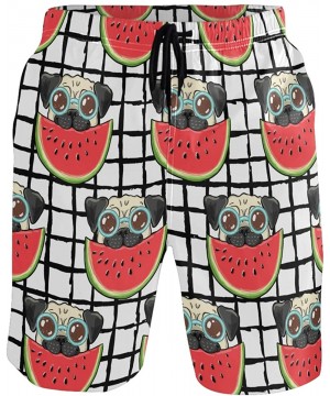 Men's Swim Trunks - Cute Pug Eating Watermelon Elastic Waist Board Shorts - C7190EEQ5KM $27.75-Board Shorts