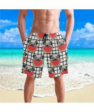 Men's Swim Trunks - Cute Pug Eating Watermelon Elastic Waist Board Shorts - C7190EEQ5KM $27.75-Board Shorts