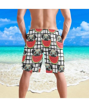 Men's Swim Trunks - Cute Pug Eating Watermelon Elastic Waist Board Shorts - C7190EEQ5KM $27.75-Board Shorts