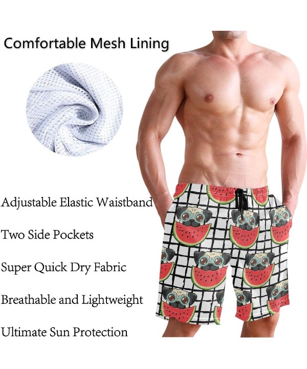 Men's Swim Trunks - Cute Pug Eating Watermelon Elastic Waist Board Shorts - C7190EEQ5KM $27.75-Board Shorts