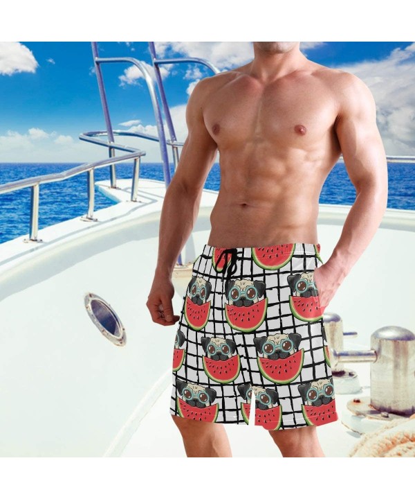 Men's Swim Trunks - Cute Pug Eating Watermelon Elastic Waist Board Shorts - C7190EEQ5KM $27.75-Board Shorts