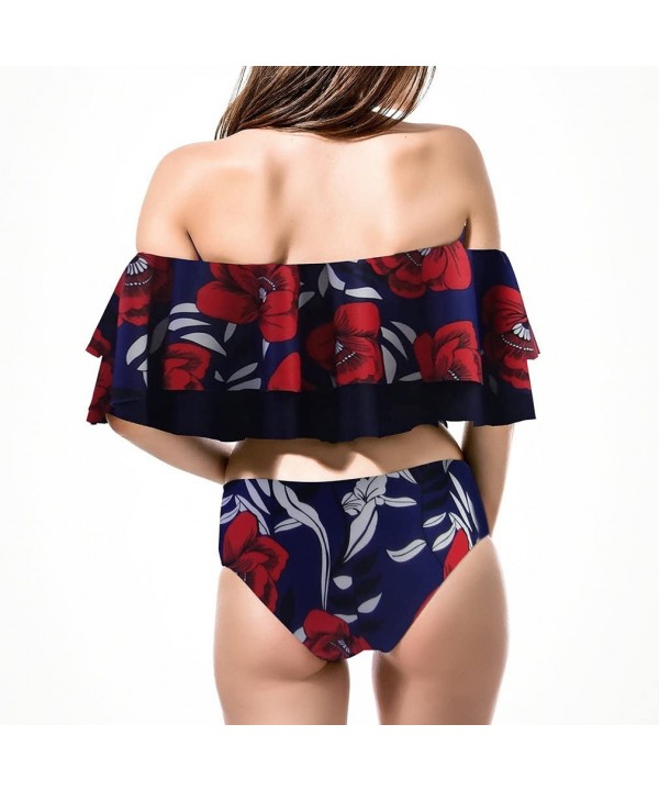 Women's Off Shoulder Flounce Bikini Swimsuit - Purple Blue Floral - CP18C0QDW9G $22.09-Sets