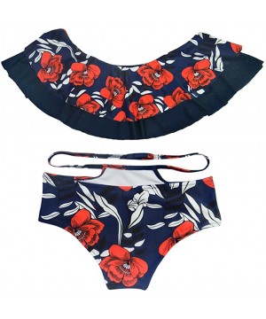 Women's Off Shoulder Flounce Bikini Swimsuit - Purple Blue Floral - CP18C0QDW9G $22.09-Sets