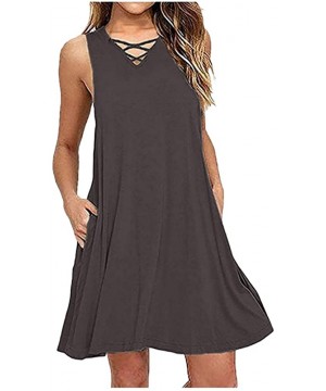 Plus Size Women Dresses Casual Loose Summer Tunic Tank Dress Pleated Swing Midi Dress Beach Sundress - 1-gray - CM190HALA89 $...