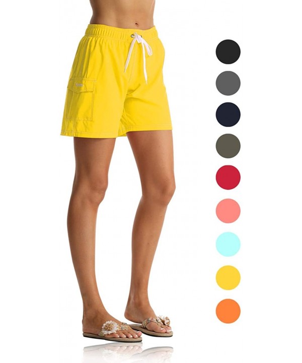 Women's Board Shorts Quick Dry Drawstring Sports Summer Bottom Swim Shorts with Pocket - 26150 Yellow - CW18UEME0ZS $14.51-Bo...