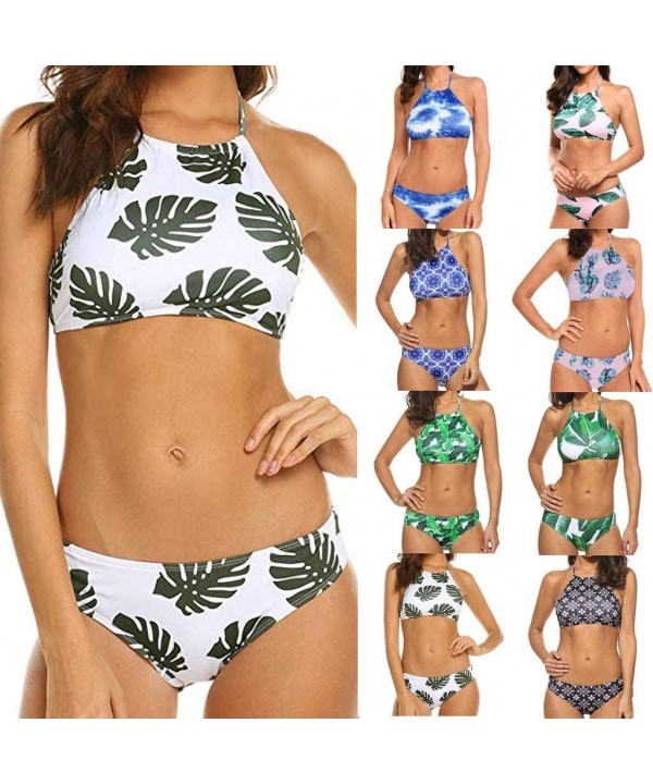 Women High Neck Halter Keyhole Two Piece Bikini Set Padded High Waisted Strappy Tankinis Tummy Control Swimsuit - Army Green ...