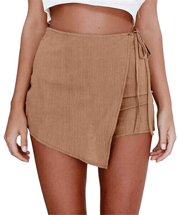 Womens Casual Skirt High Waisted Skorts Side Side Slit Irregular Flanging Wrap Culottes - Khaki - CA18QR9CTTN $13.23-Racing