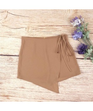 Womens Casual Skirt High Waisted Skorts Side Side Slit Irregular Flanging Wrap Culottes - Khaki - CA18QR9CTTN $13.23-Racing