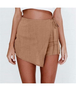 Womens Casual Skirt High Waisted Skorts Side Side Slit Irregular Flanging Wrap Culottes - Khaki - CA18QR9CTTN $13.23-Racing