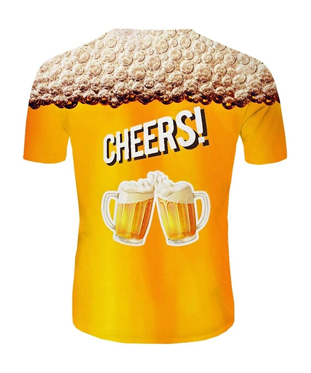 Men's Summer Top 3D Beer Printed Short Sleeves Comfort Blouse - L - CJ18UZZDL8X $23.19-Rash Guards