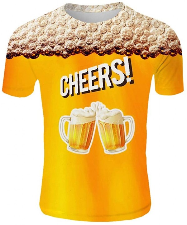 Men's Summer Top 3D Beer Printed Short Sleeves Comfort Blouse - L - CJ18UZZDL8X $23.19-Rash Guards