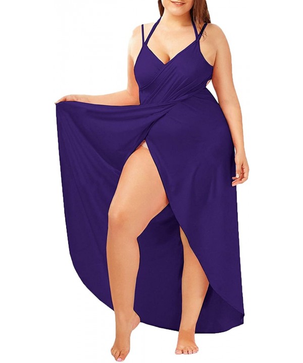 Womens Beach Cover Up Plus Size Spaghetti Strap Backless Bikini Wrap Long Dress - Purple - C818C8KOQTU $14.68-Cover-Ups