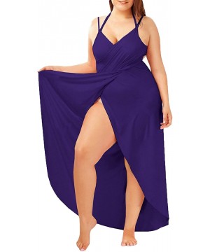 Womens Beach Cover Up Plus Size Spaghetti Strap Backless Bikini Wrap Long Dress - Purple - C818C8KOQTU $14.68-Cover-Ups