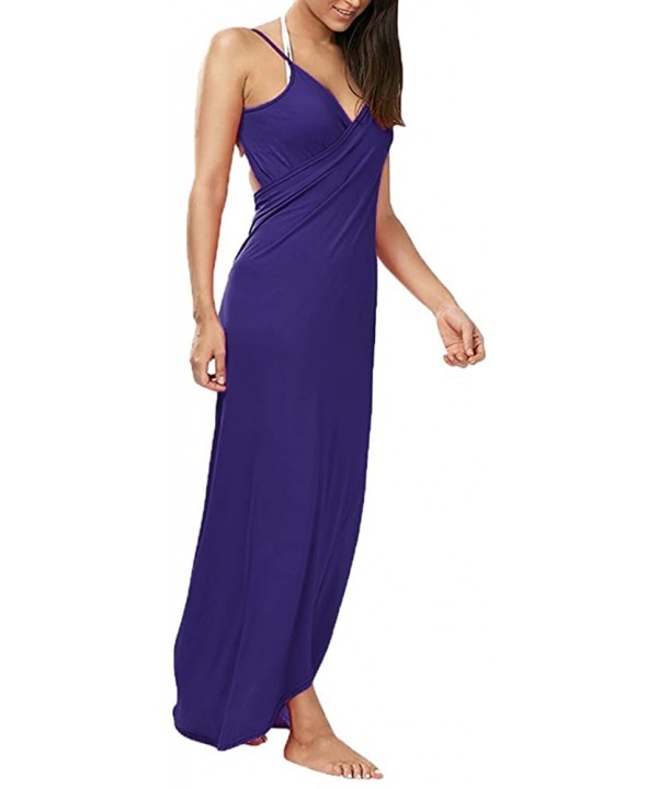 Womens Beach Cover Up Plus Size Spaghetti Strap Backless Bikini Wrap Long Dress - Purple - C818C8KOQTU $14.68-Cover-Ups