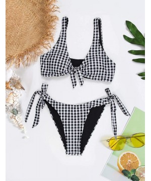 Womens Two Piece Swimsuits Cute Bikini Gingham Padded Push Up Tie Knot Bathing Suits - Gingham 2 - C418AZEH4DN $20.79-Sets