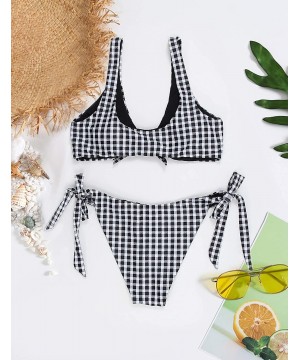 Womens Two Piece Swimsuits Cute Bikini Gingham Padded Push Up Tie Knot Bathing Suits - Gingham 2 - C418AZEH4DN $20.79-Sets