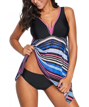 Two Piece Swimsuits for Women Boyshorts Halter Neck Tankini Top Swim Suits - Stripe - CV196H6RCAZ $29.86-Racing