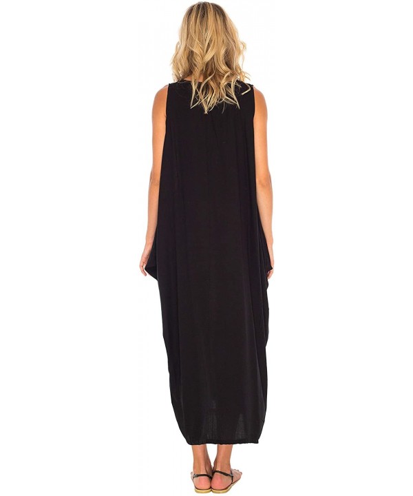 Womens Loose Dress Casual Beach Cover up Tank Dress Plus Size Sundress - Woman Design Black - CT18NXCE6NZ $39.84-Cover-Ups