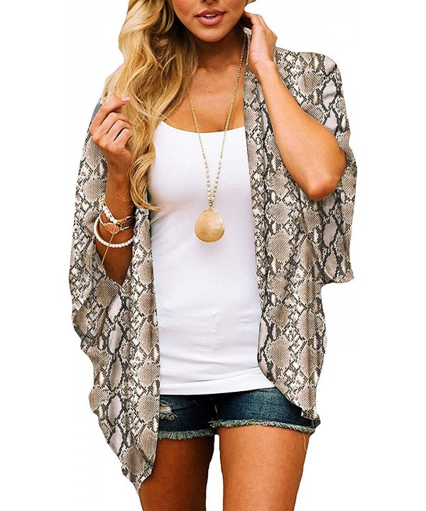 Womens Summer Casual Sheer Chiffon Kimono Loose Fit Cardigan Capes Blouse Top - B Snake Print - CK18R7Y896X $19.01-Cover-Ups