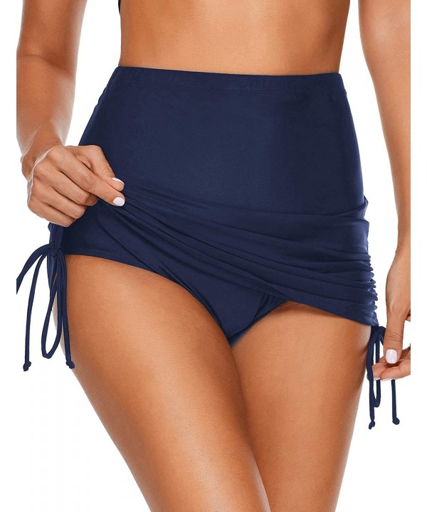 Women's Pleated Swim Skirt Mid Waist Swimsuit Bottom Swimwear - M Navy Blue - C318QQZN64A $18.52-Bottoms