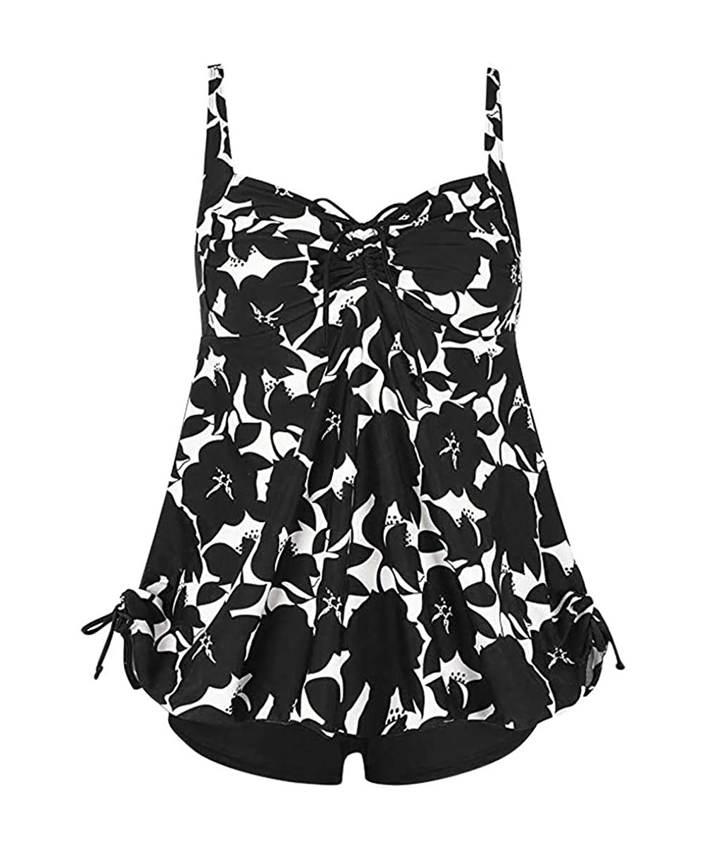 Women's Sexy Floral Print Halter Cut Out Sport Tankini Set Swimsuit Bathing Suit Beach Swimwear for Teen Girls Z black - C118...