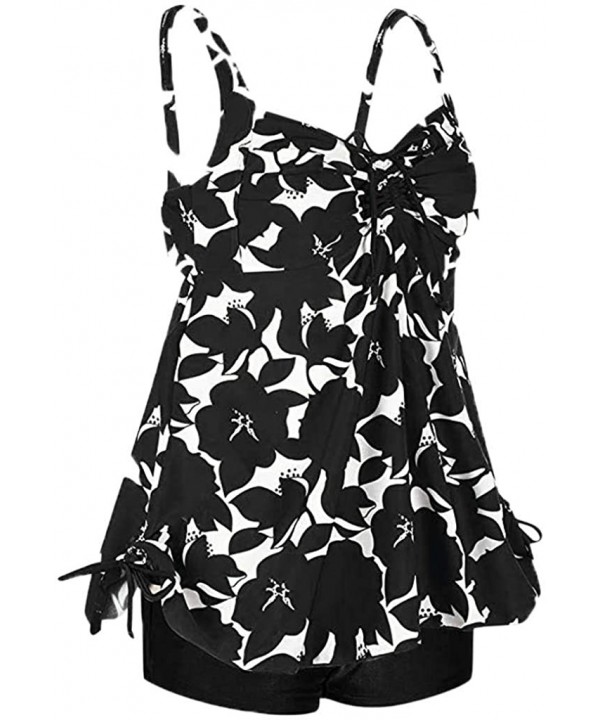 Women's Sexy Floral Print Halter Cut Out Sport Tankini Set Swimsuit Bathing Suit Beach Swimwear for Teen Girls Z black - C118...