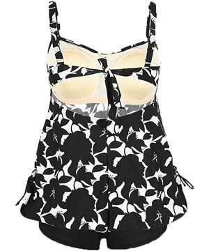 Women's Sexy Floral Print Halter Cut Out Sport Tankini Set Swimsuit Bathing Suit Beach Swimwear for Teen Girls Z black - C118...