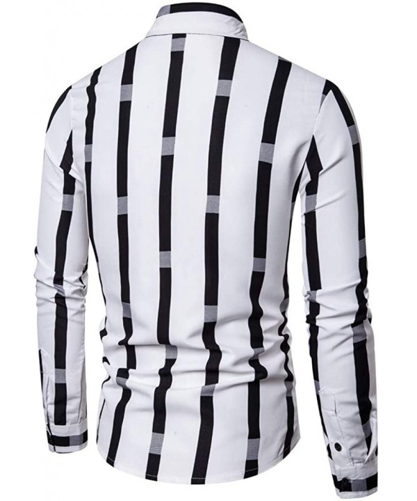 Long-Sleeved Shirt Men Splicing Striped Business Leisure Retro Top Blouse Tee - White - CJ1942I9C9N $18.46-Rash Guards