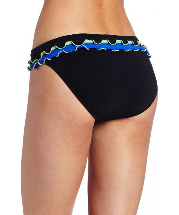 Women's Lettuce Ruffle Foldover Swimsuit Bottom - Tricolore Black - CN11607JARR $45.49-Tankinis