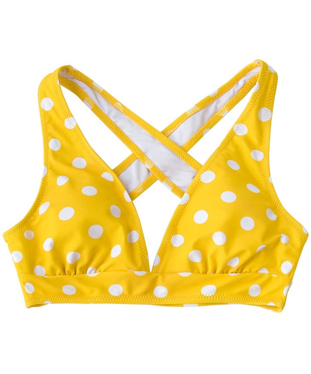 Women's Stylish V Neck Wide Shoulder Straps Bikini Top - Yellow - C619EOULXQT $27.09-Tops