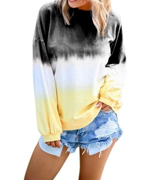 Blouses for Womens Gradient Patchwork Color Block Long Sleeve Crew Neck Hollow Out Tshirt Tops Sweatshirt 8 Black - CU18XGI5E...