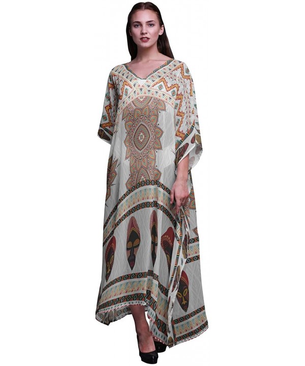 Tribal African Ladies Kaftan Holiday Loungewear Maxi Dress Beach Coverup - White - CR18NIUOLR8 $26.67-Cover-Ups