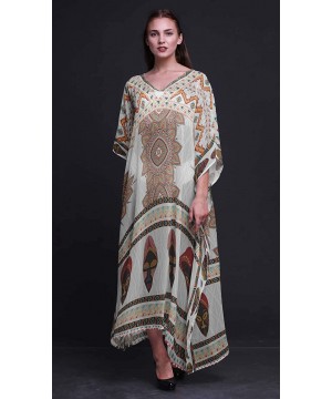 Tribal African Ladies Kaftan Holiday Loungewear Maxi Dress Beach Coverup - White - CR18NIUOLR8 $26.67-Cover-Ups