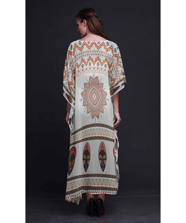 Tribal African Ladies Kaftan Holiday Loungewear Maxi Dress Beach Coverup - White - CR18NIUOLR8 $26.67-Cover-Ups