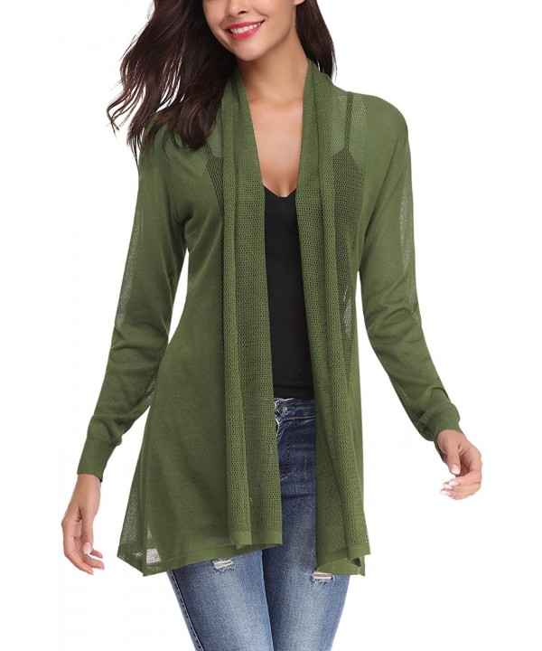 Womens Casual Long Sleeve Open Front Cardigan Sweater - Green - CE18S403U56 $28.17-Cover-Ups