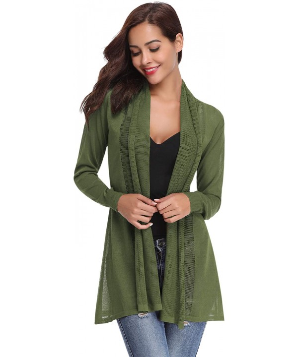 Womens Casual Long Sleeve Open Front Cardigan Sweater - Green - CE18S403U56 $28.17-Cover-Ups